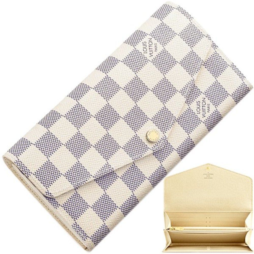 Portefeuille Sarah Damier Azur Leather White Gray Long Wallet